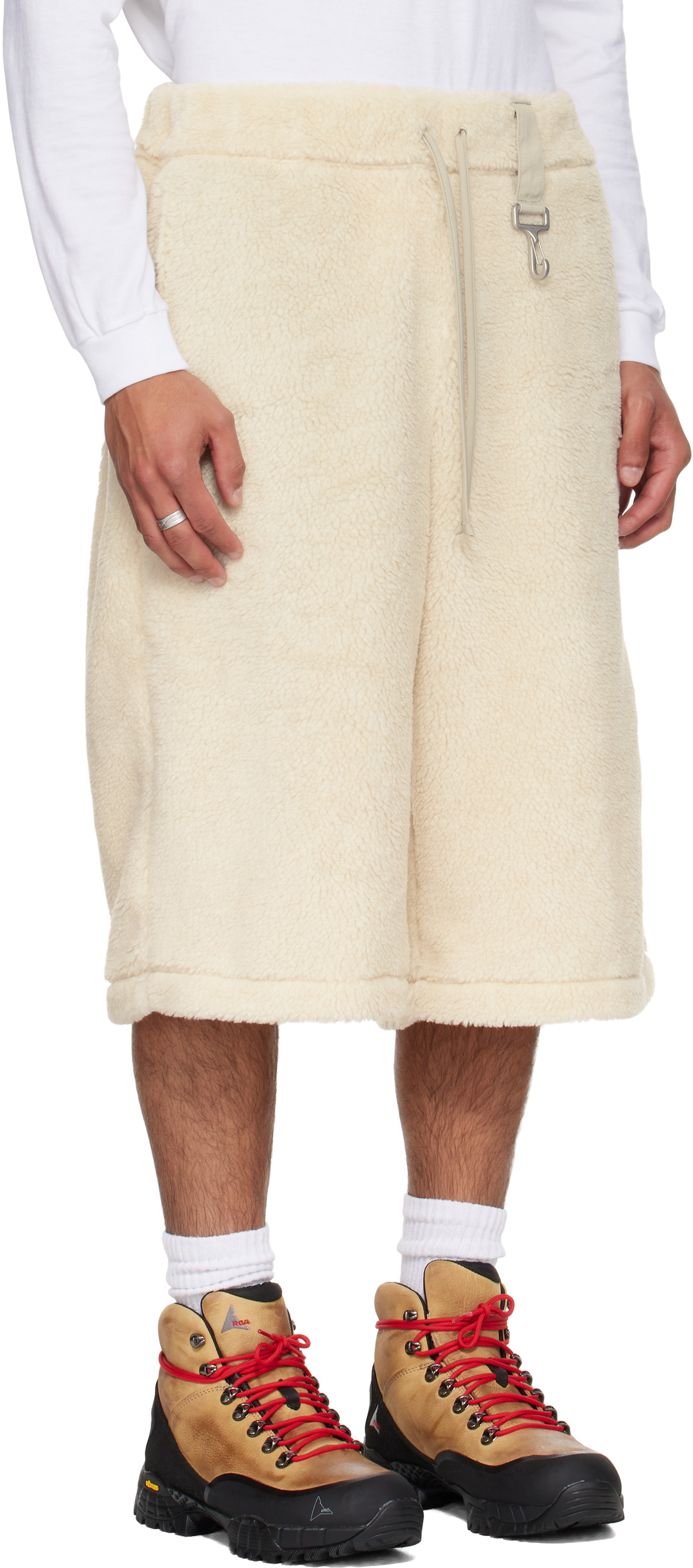 Reese Cooper Beige Sherpa Fleece Wide Leg Shorts