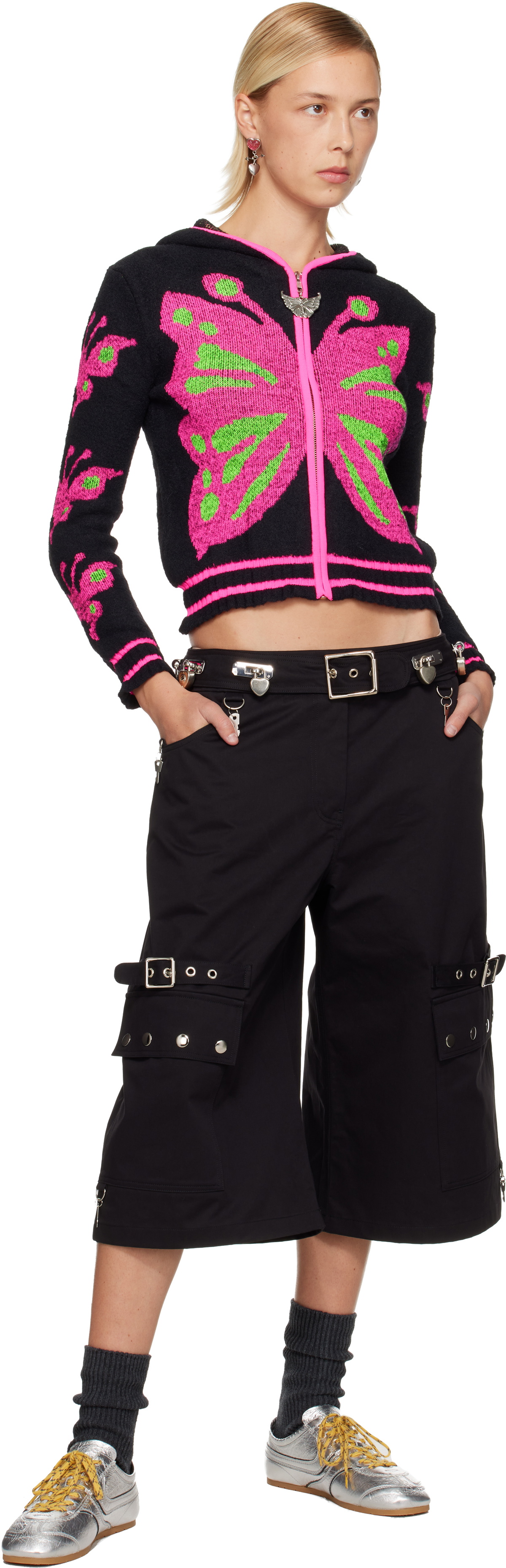 Chopova Lowena Black Neon Butterfly Hoodie