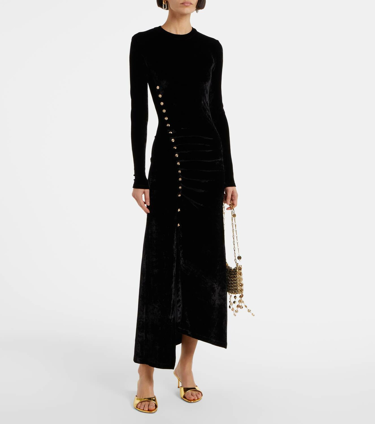 Rabanne Embellished ruched velvet midi dress Paco Rabanne