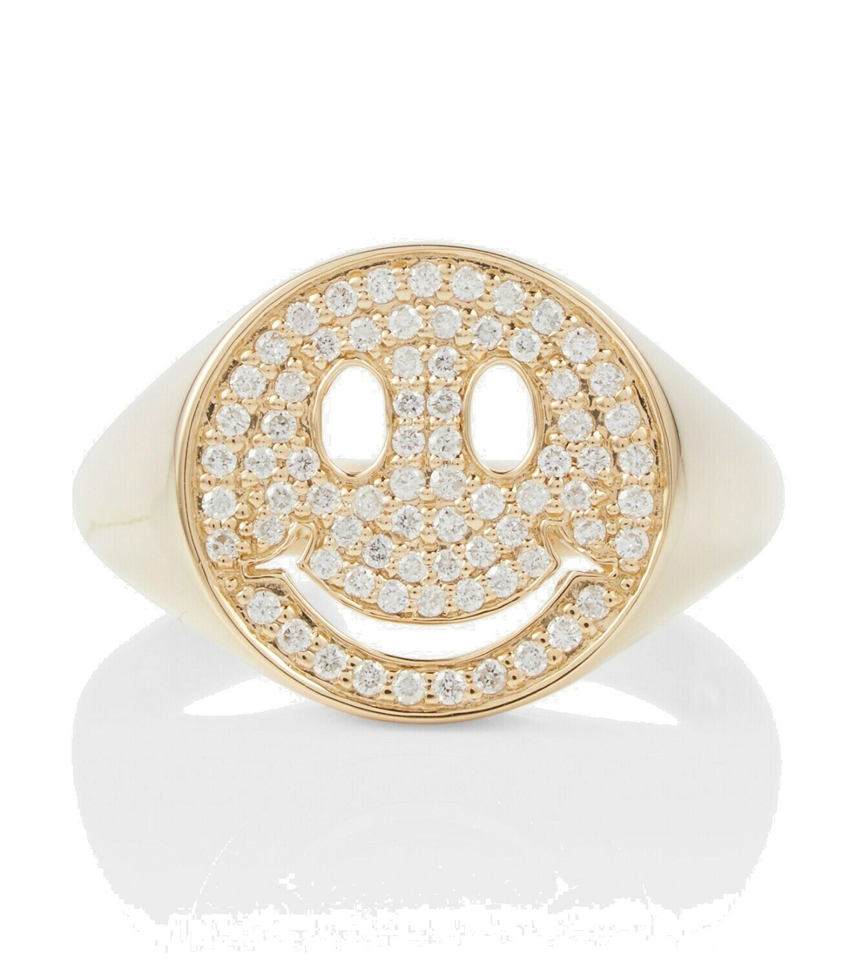 Photo: Sydney Evan Happy Face 14kt yellow gold signet ring with diamonds