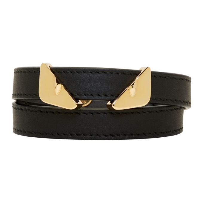 Photo: Fendi Black Leather Bag Bugs Double Wrap Bracelet