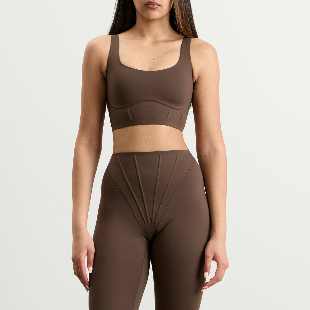 Nike Women's x SKIMS Matte Corset Longline Bra in Dark Sepia