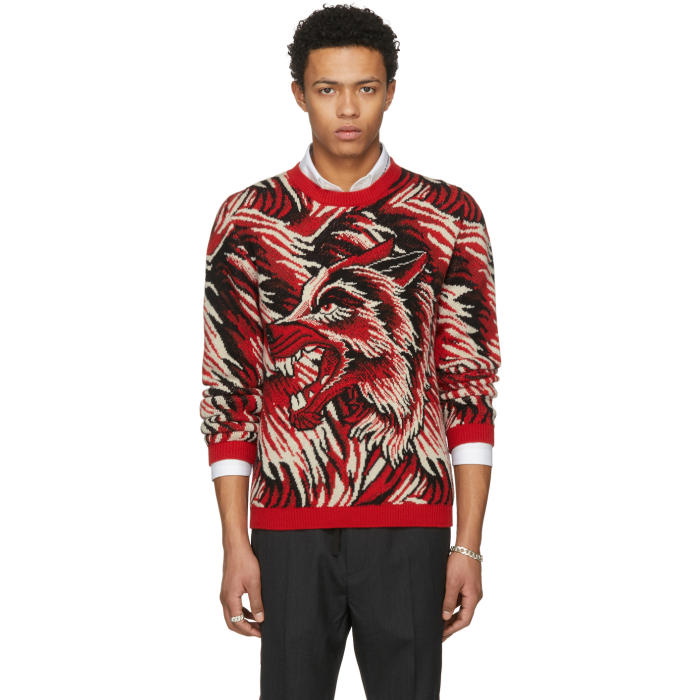 Photo: Gucci Red Guccy Wolf Intarsia Sweater