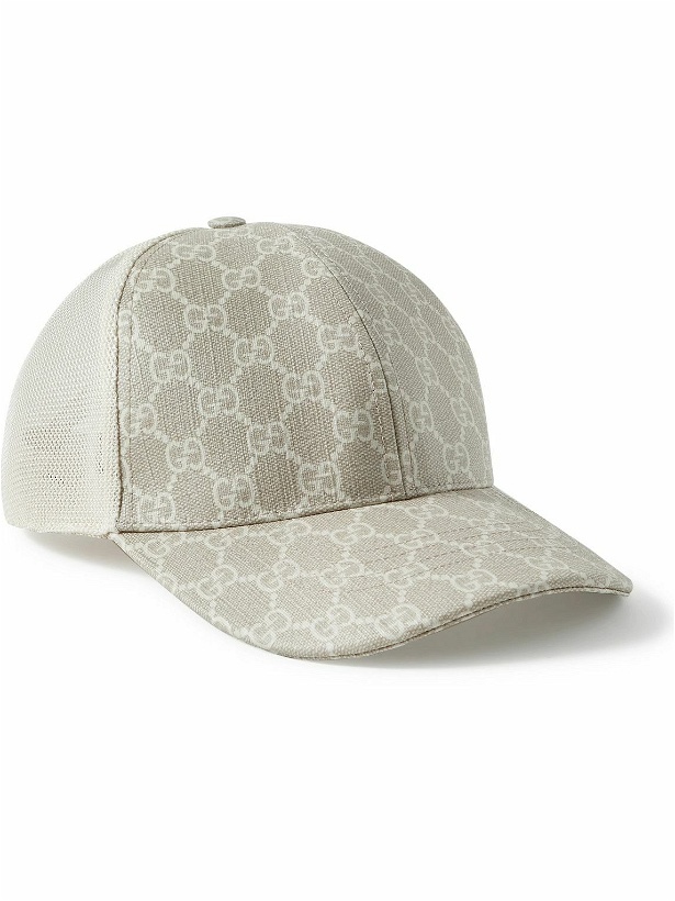 Photo: GUCCI - Monogrammed Coated-Canvas and Mesh Baseball Cap - Neutrals
