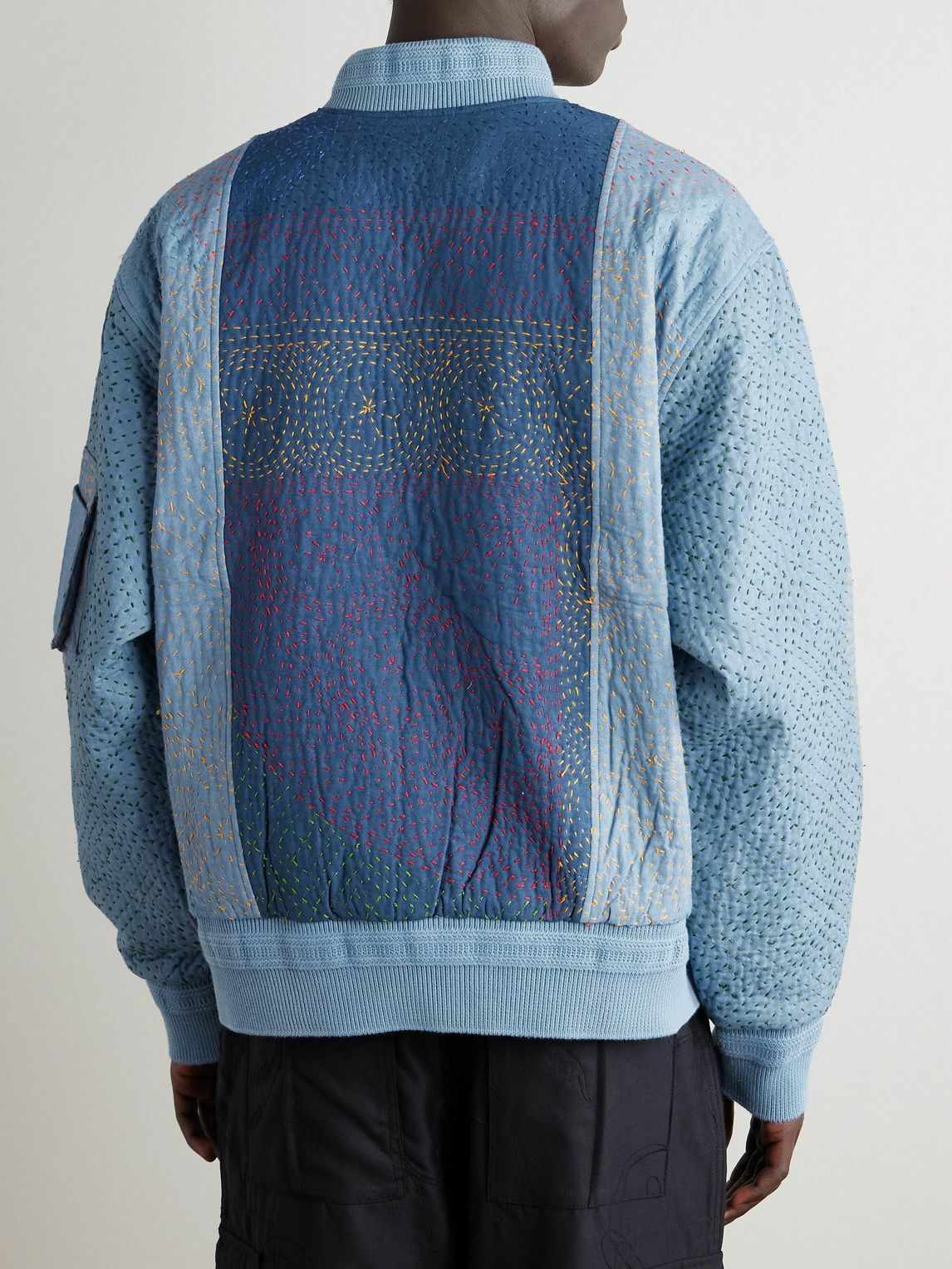 Kardo - Max Kantha-Embroidered Cotton Bomber Jacket - Blue