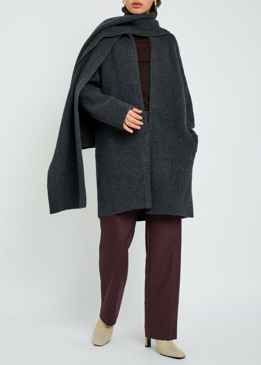 Vince Scarf-effect Knit Cardigan Dark Grey