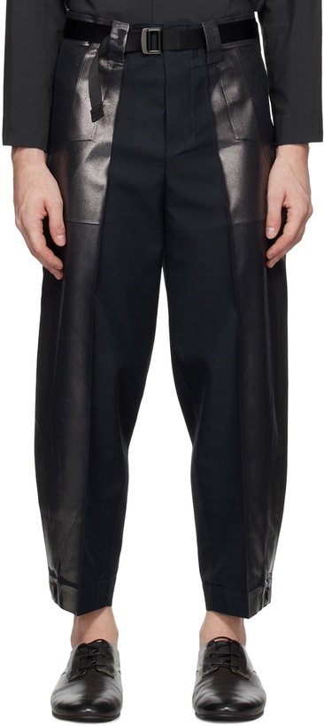 Photo: 132 5. ISSEY MIYAKE Black Tucked Foil Trousers
