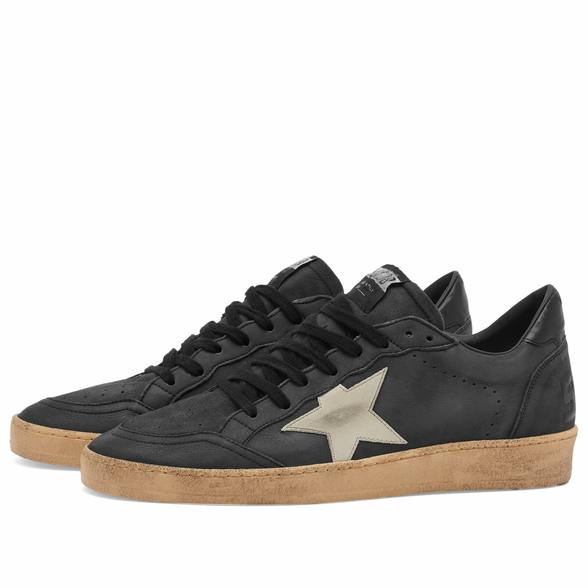 スニーカー GOLDEN GOOSE GREY AND BLACK LEATHER BALL STAR SNEAKERS Golden Goose Men's Ball Star Leather Sneaker in Dark Grey
