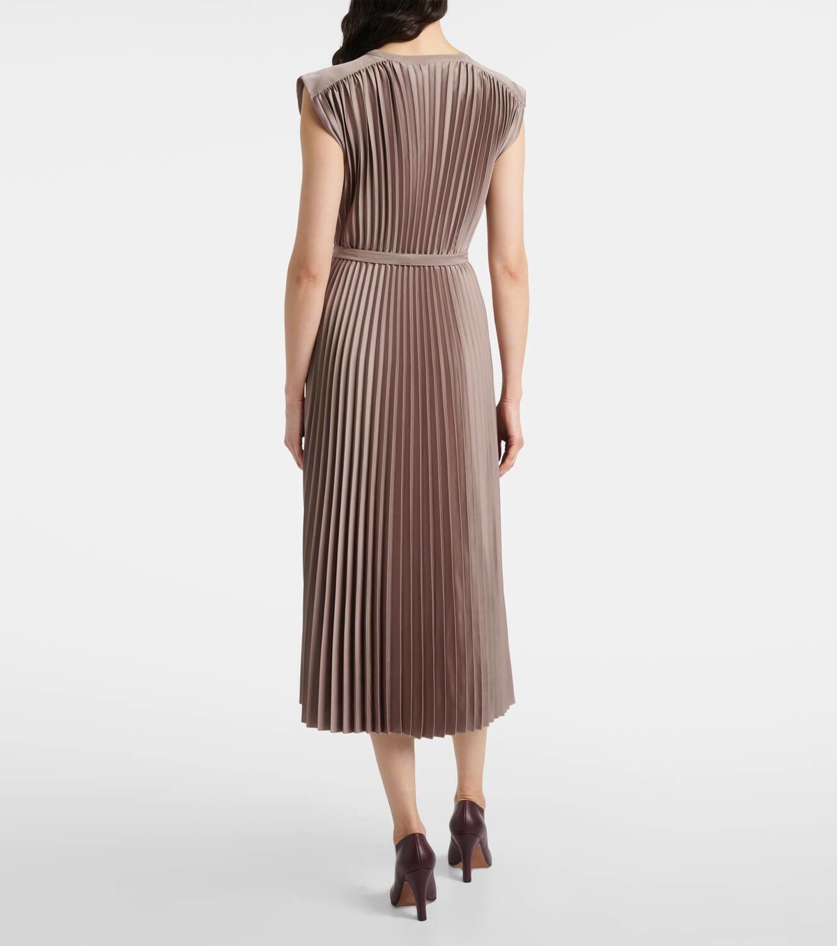 Joseph Volta belted plissé satin midi dress