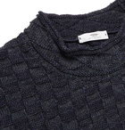 Inis Meáin - Mock-Neck Basketweave Linen and Silk-Blend Sweater - Blue
