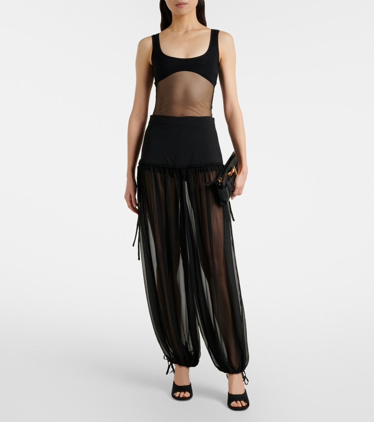 Nensi Dojaka Mesh-trimmed silk balloon pants