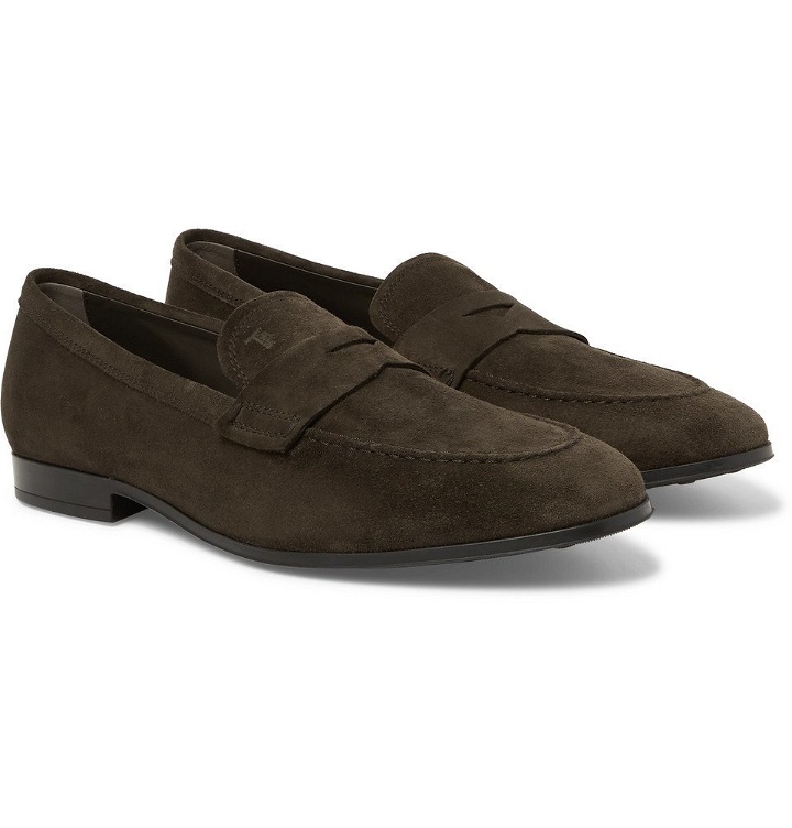 Photo: Tod's - Suede Penny Loafers - Chocolate