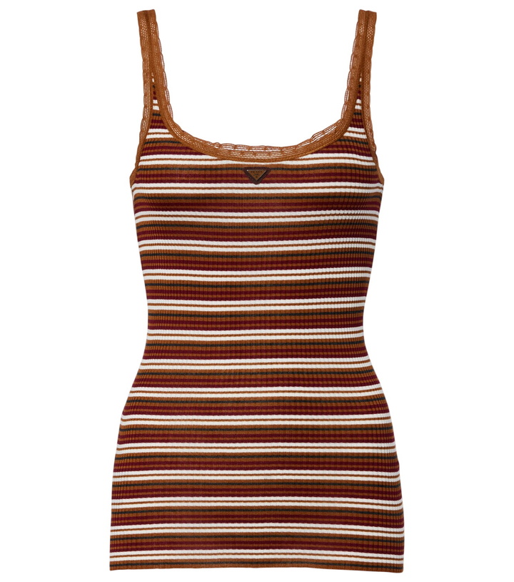 Photo: Prada Lace-trimmed striped cotton tank top