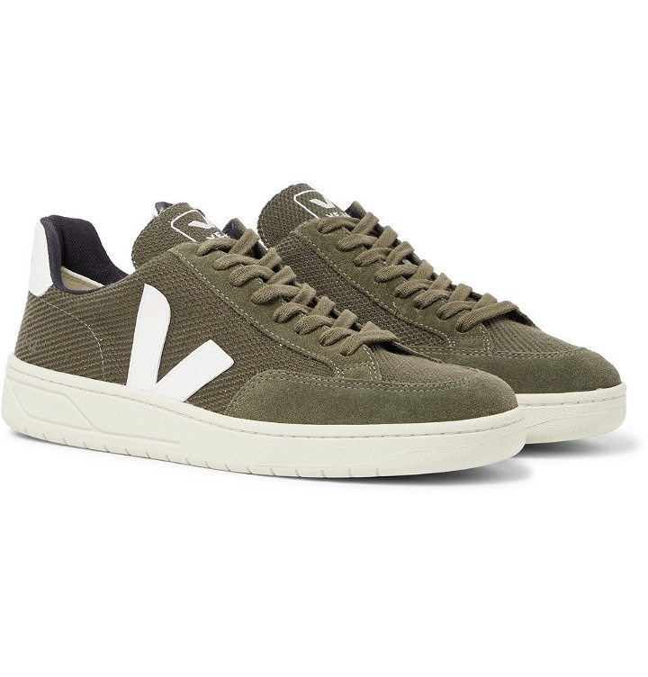 Photo: Veja - V-12 Leather and Rubber-Trimmed Suede and B-Mesh Sneakers - Army green