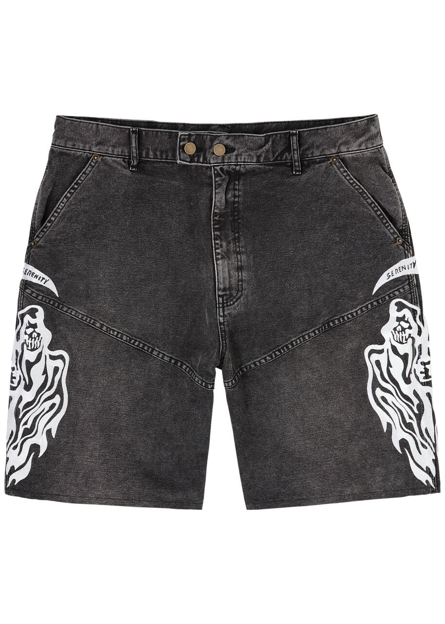 Warren Lotas Embroidered Denim Shorts Black