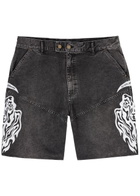 Warren Lotas Embroidered Denim Shorts Black