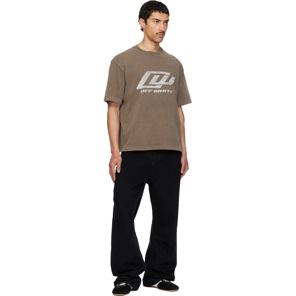 Off-White Brown 'OW' Racing Skate T-shirt