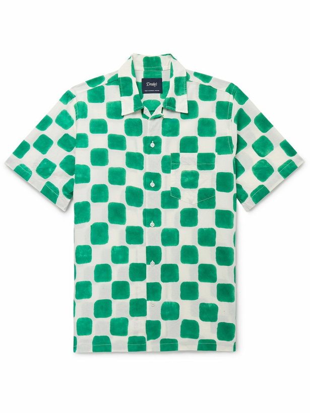 Photo: Drake's - Convertible-Collar Checked Cotton Shirt - Green