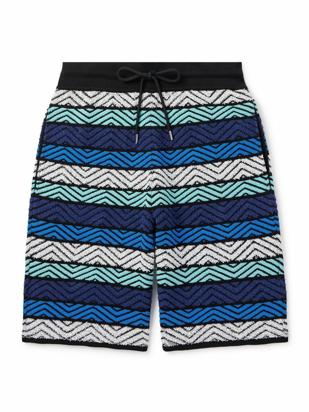 Photo: Missoni - Straight-Leg Striped Cotton-Blend Bouclé Drawstring Shorts - Blue