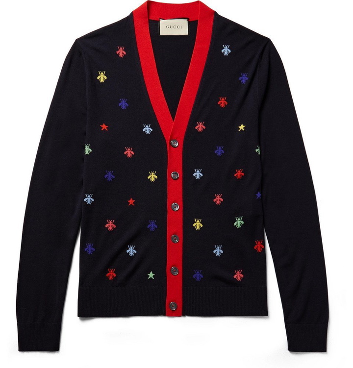 Photo: Gucci - Slim-Fit Intarsia Wool Cardigan - Men - Midnight blue