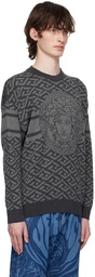 Versace Gray 'La Greca' Medusa Sweater