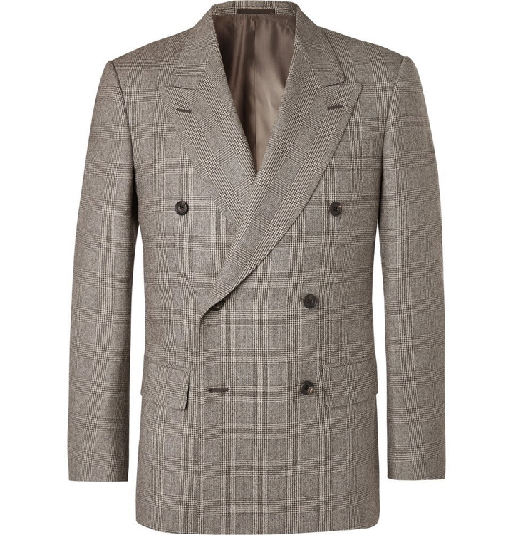 Photo: Kingsman - Brown Double-Breasted Prince Of Wales Checked Wool Suit Jacket - Brown