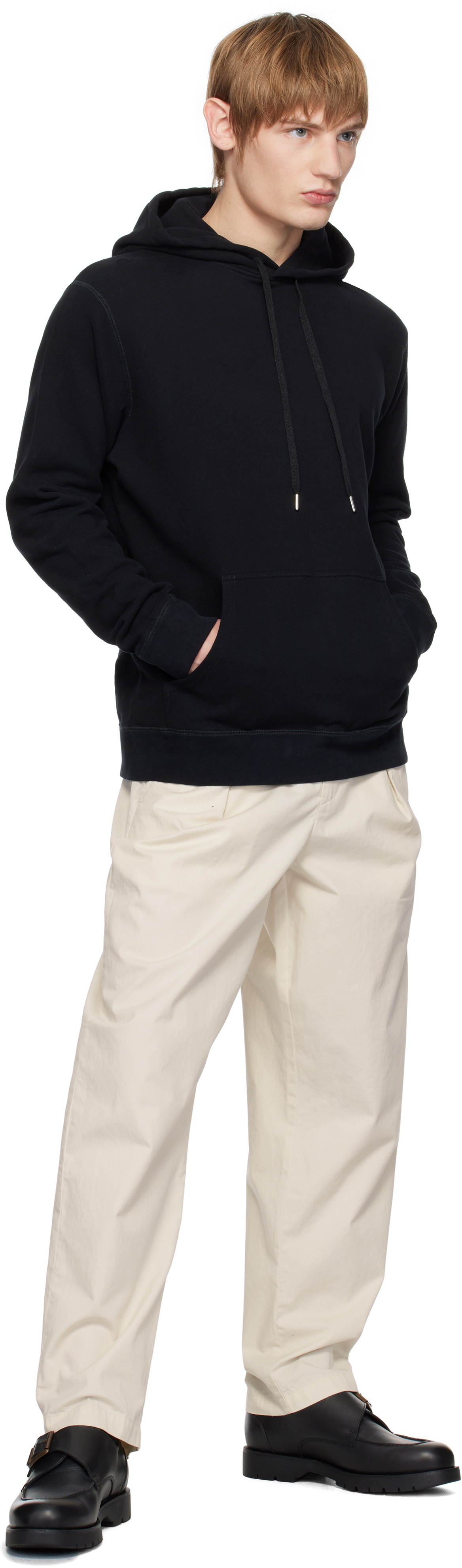 Sunspel Black Loopback Hoodie