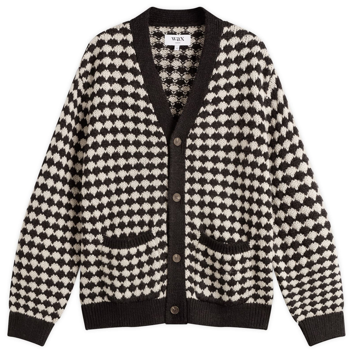 Wax London Men's Walker Bubble Knit Cardigan in Black/Ecru