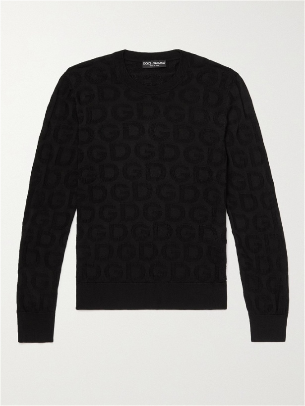 Photo: DOLCE & GABBANA - Logo-Jacquard Silk Sweater - Black