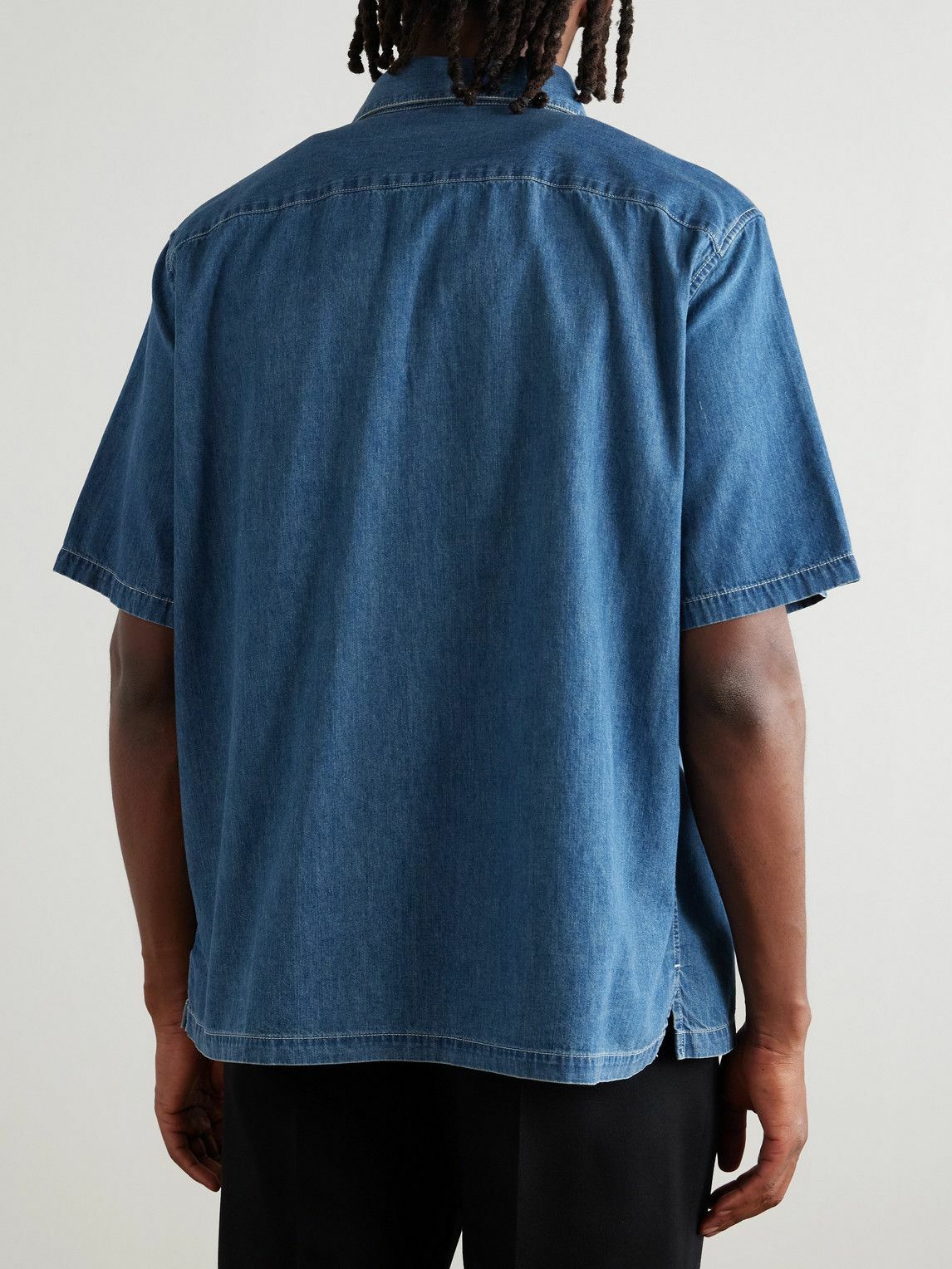 CELINE - Logo-Embroidered Denim Shirt - Blue