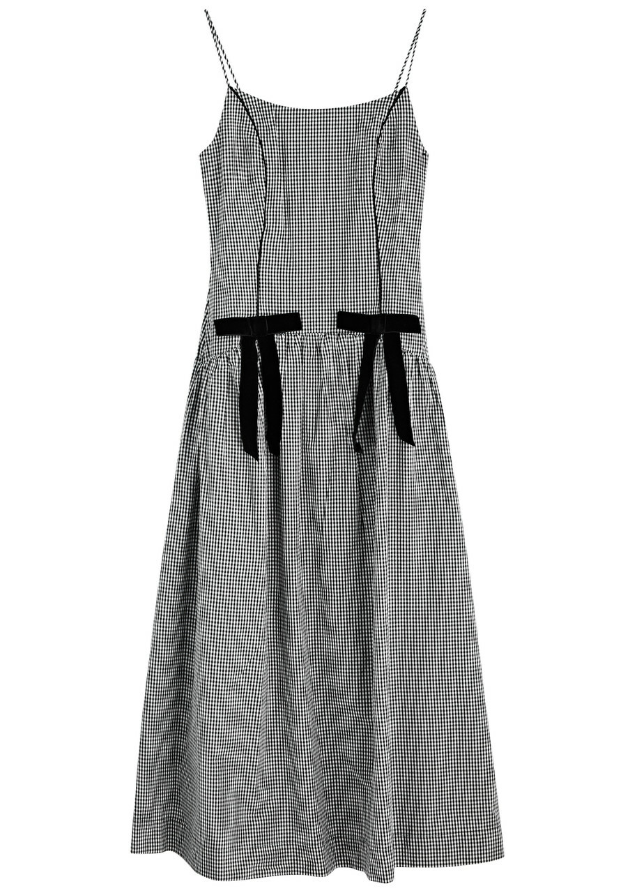 Damson Madder Persephone Gingham Cotton Midi Dress Black Damson Madder