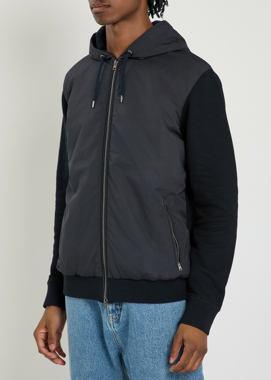 Herno Hooded Shell and Cotton-knit Jacket Navy