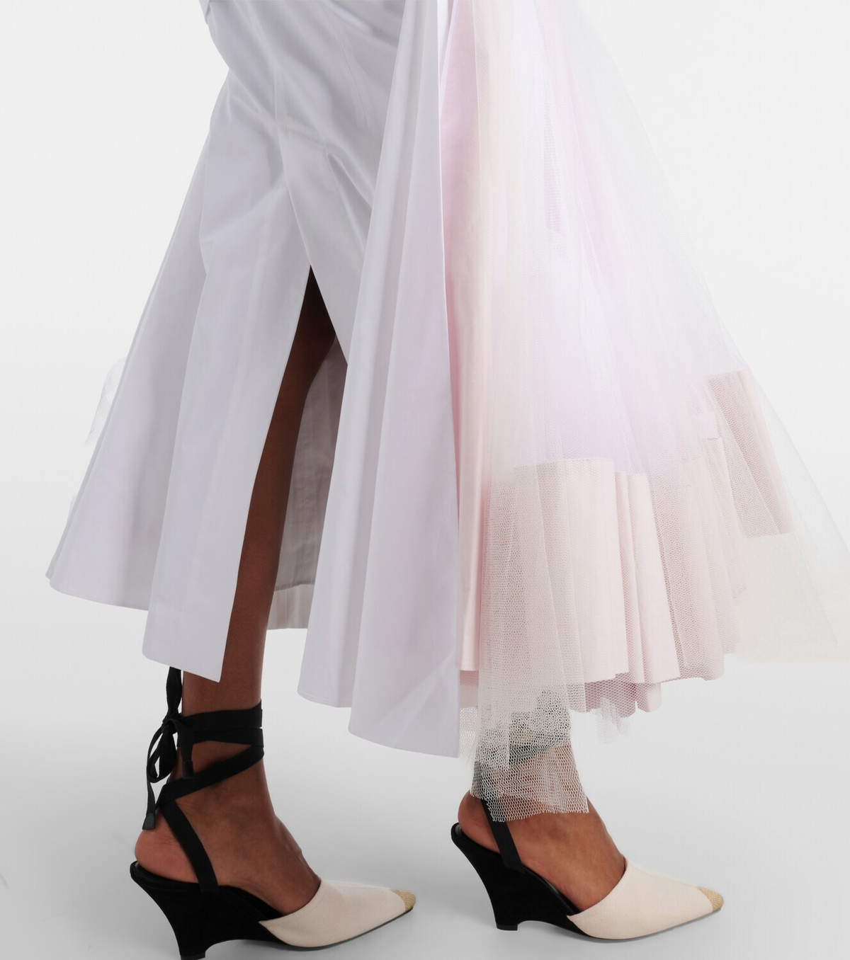 Jacquemus Mireio tulle-trimmed cotton poplin midi skirt