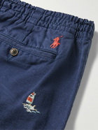 Polo Ralph Lauren - Prepster Straight-Leg Embroidered Cotton-Twill Trousers - Blue