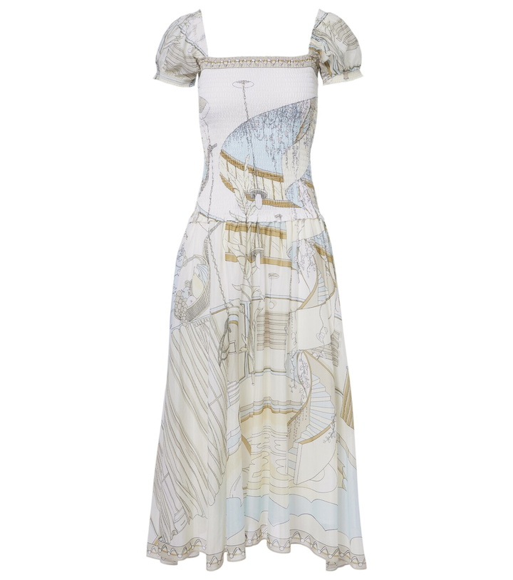 Photo: Tory Burch Printed shirred silk and cotton midi dress