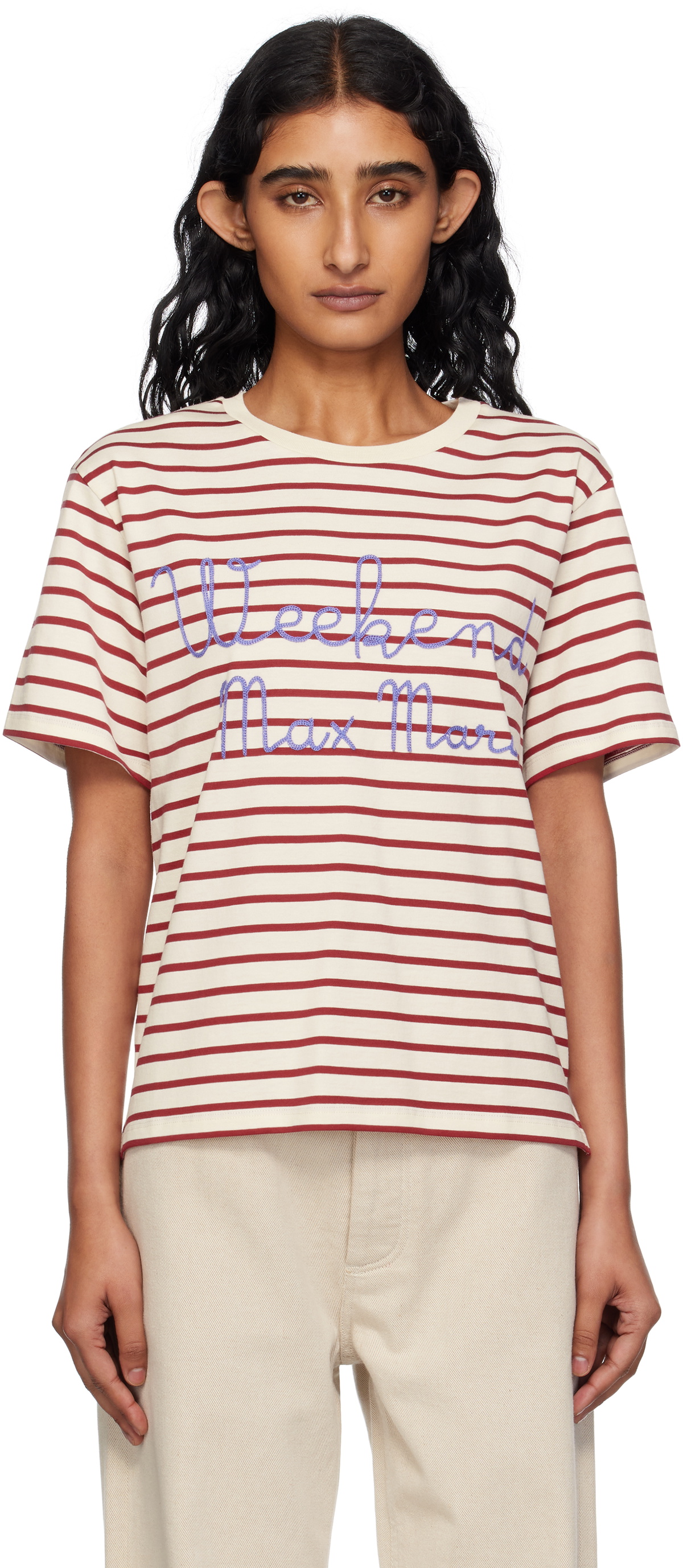 Weekend Max Mara Red & Off-White Olga T-shirt