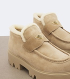 Prada Shearling-trimmed suede platform ankle boots