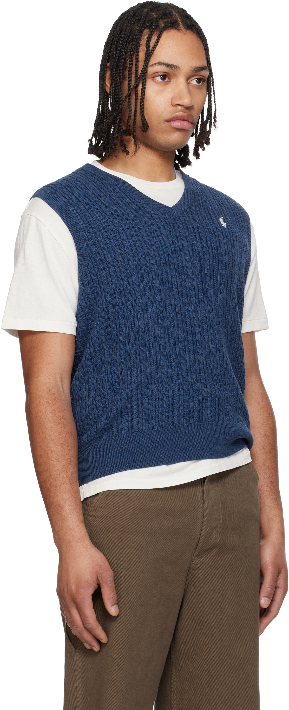 Polo Ralph Lauren Navy Cable-Knit Cotton Sweater Vest