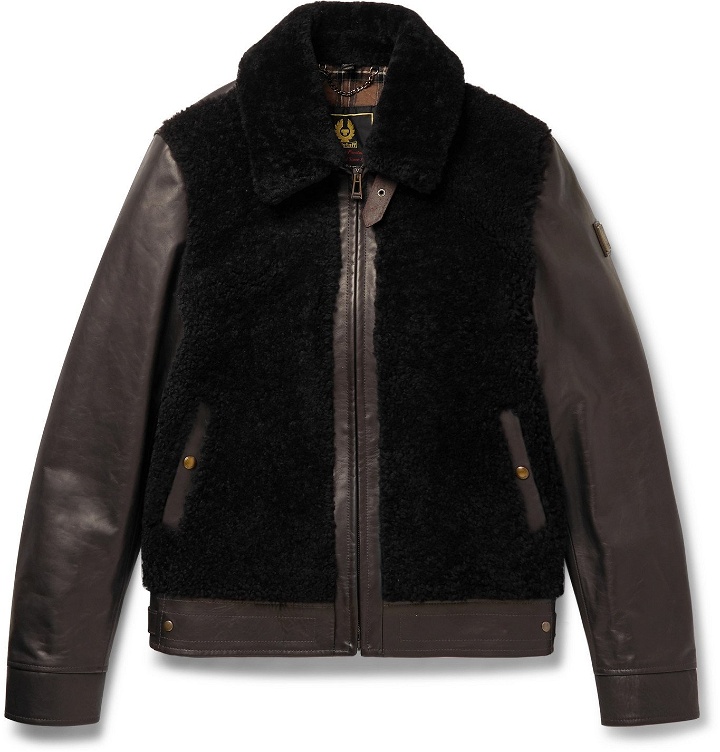 Photo: Belstaff - Grizzly Shearling-Trimmed Padded Leather Jacket - Brown