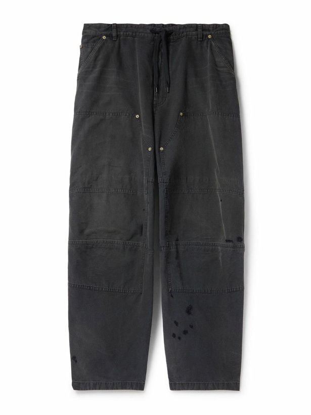 Photo: Balenciaga - Double Knee Panelled Distressed Drawstring Jeans - Black