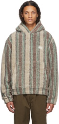 Stüssy Beige & Green Stripe Sherpa Hoodie