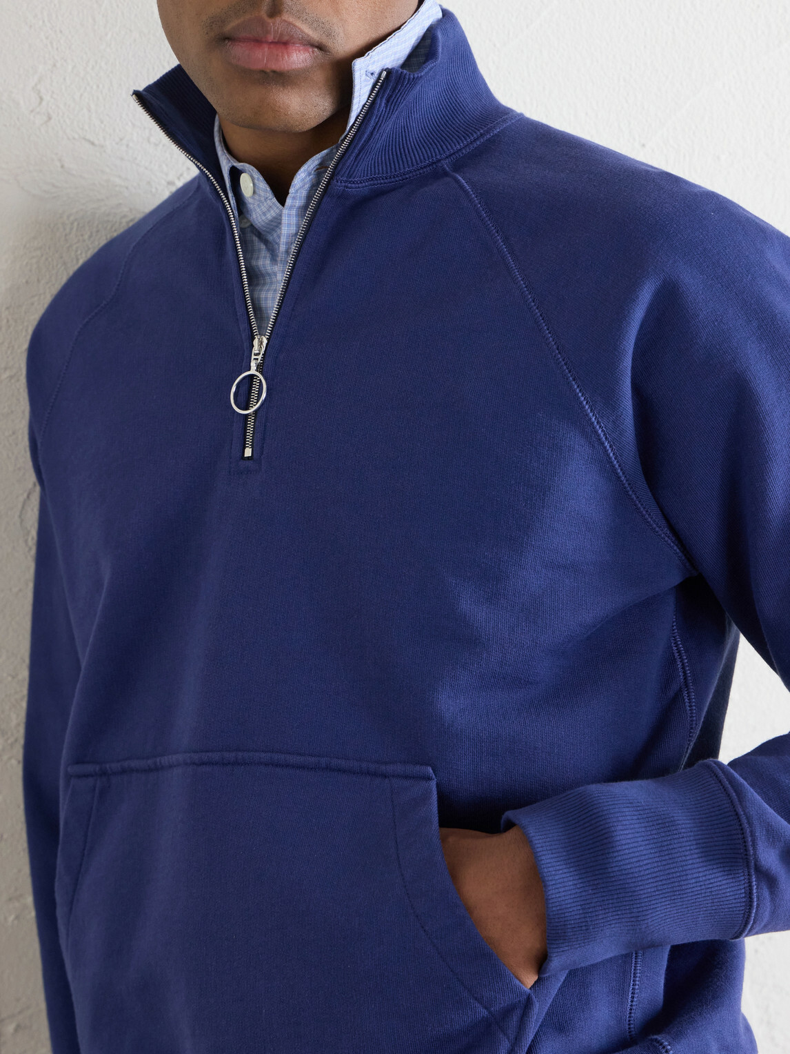 Drake's - Cotton-Jersey Half-Zip Sweater - Blue