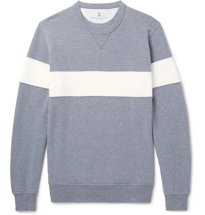 Photo: Brunello Cucinelli - Striped Fleece-Back Stretch-Cotton Jersey Sweatshirt - Men - Gray