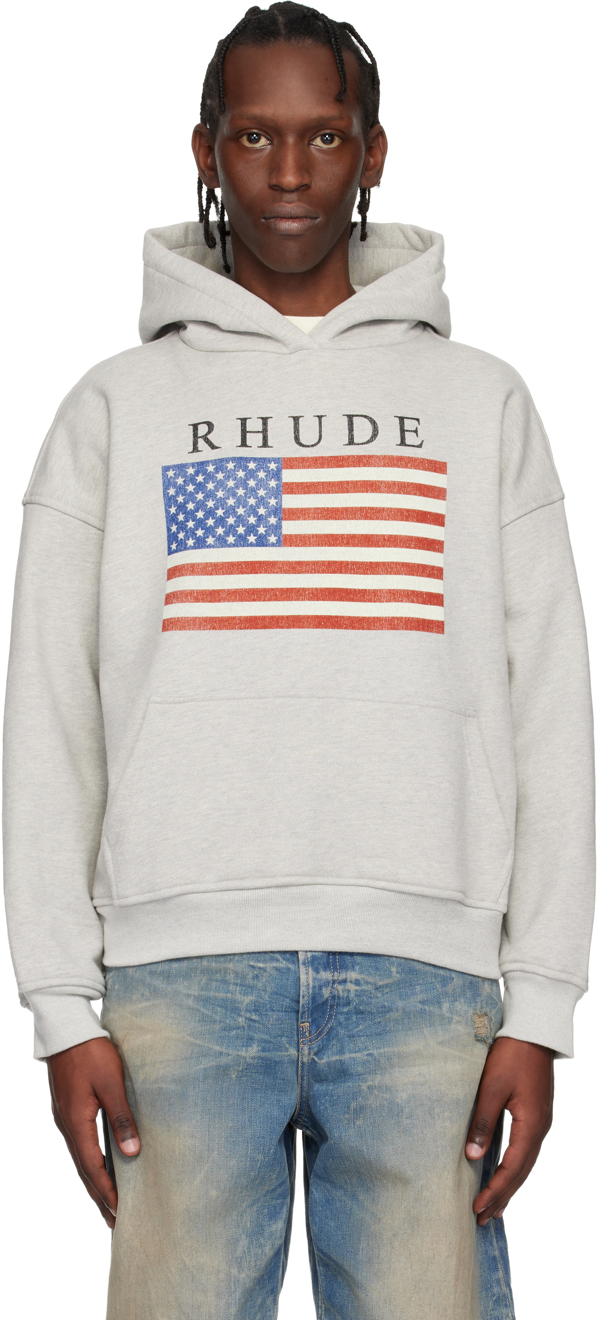Rhude Gray USA Flag Hoodie