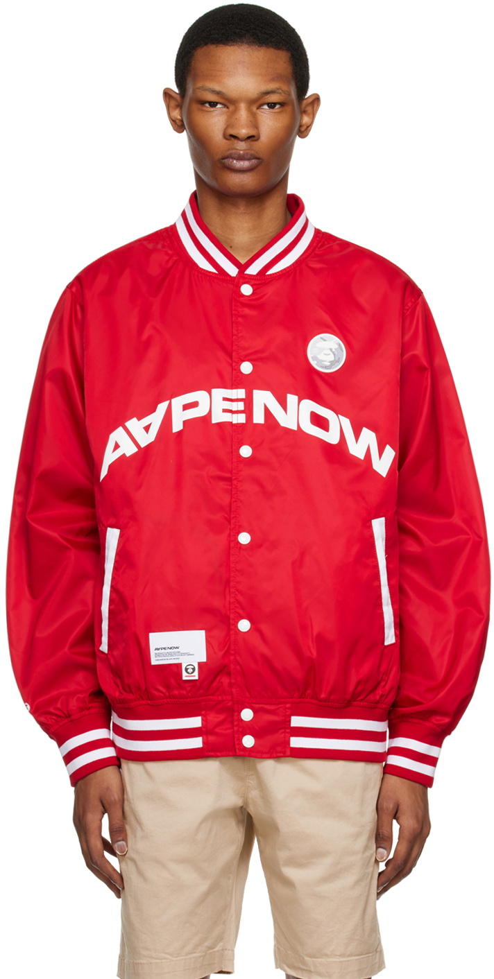 AAPE Bathing Red Moonface Patch Bomber Jacket AAPE by Bathing Ape