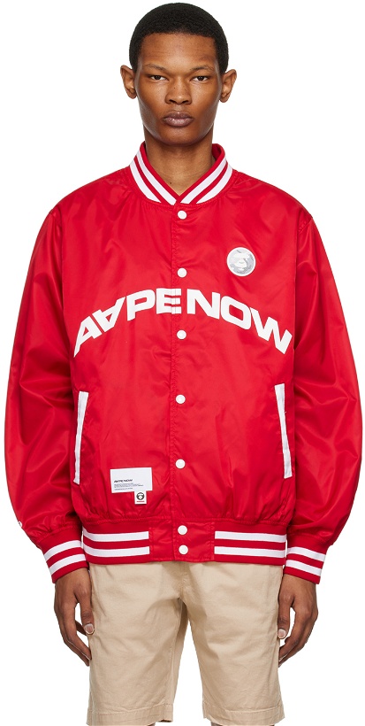 Photo: AAPE by A Bathing Ape Red Moonface Patch Bomber Jacket