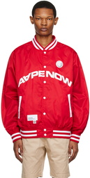 AAPE by A Bathing Ape Red Moonface Patch Bomber Jacket