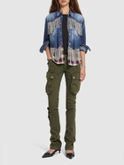 DSQUARED2 Denim & Tartan Shirt W/ Crystal Fringe