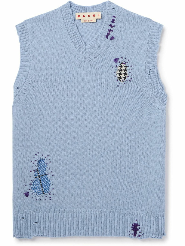 Photo: Marni - Distressed Panelled Wool Sweater Vest - Blue