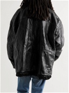 BALENCIAGA - Oversized Padded Crinkled-Leather Jacket - Black